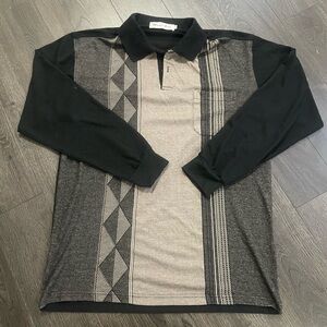 Y2K Men’s Geometric Polo Shirt – Black & Grey – Size M
